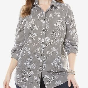 NWT 14W grey floral shirt long sleeve